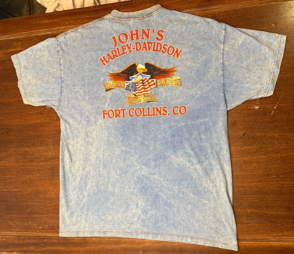 VTG 1999 Harley Davidson Shirt XXL Acid Wash John's Fort Collins CO 70s